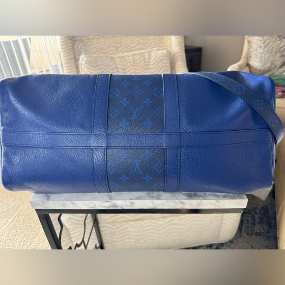LOUIS VUITTON Taiga Monogram Eclipse Keepall Bandouliere Pacific Blue - Picture 5 of 14